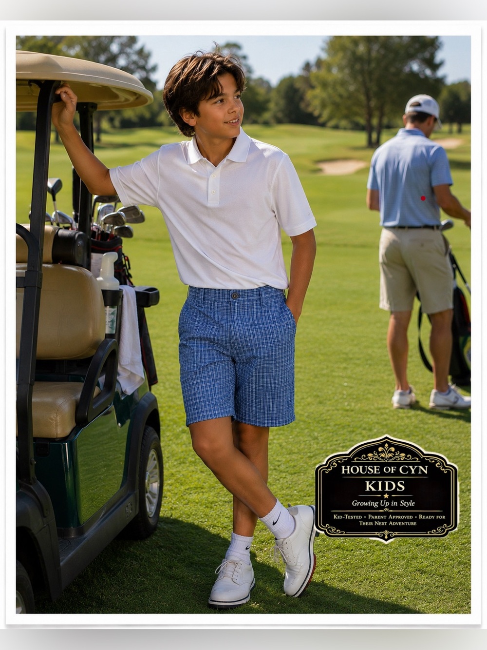 NWT PGA Tour Boys Blue Plaid Golf Shorts, Size 10/12